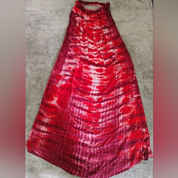 Young Fabulous & Broke Dresses & Skirts - Young Fabulous & Broke Red Tie Dye Maxi Halter Strapless